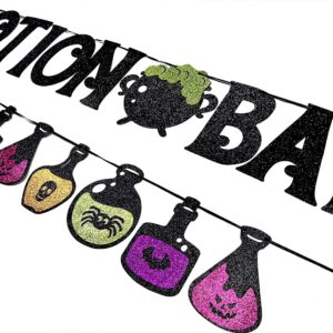 Potion Bar Banner Halloween Poison Bat Horrible Witches Haunted House Theme for Men Women Halloween Festival Holiday Party Purple Glitter Decorations (Potion Bar)