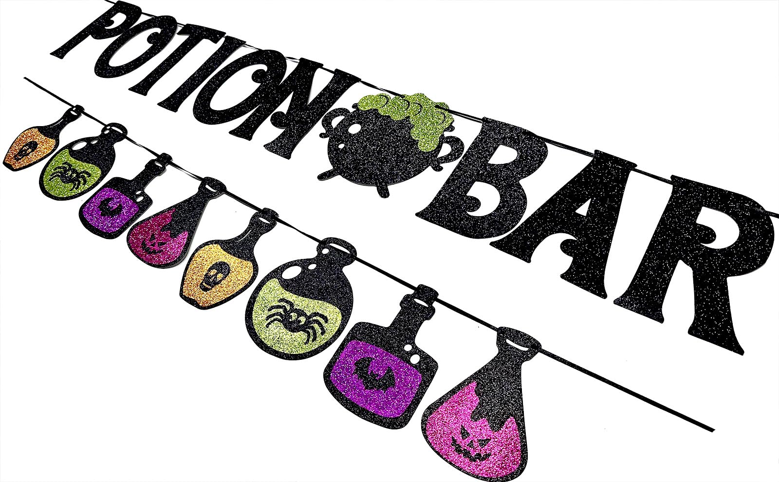 Potion Bar Banner Halloween Poison Bat Horrible Witches Haunted House Theme for Men Women Halloween Festival Holiday Party Purple Glitter Decorations (Potion Bar)