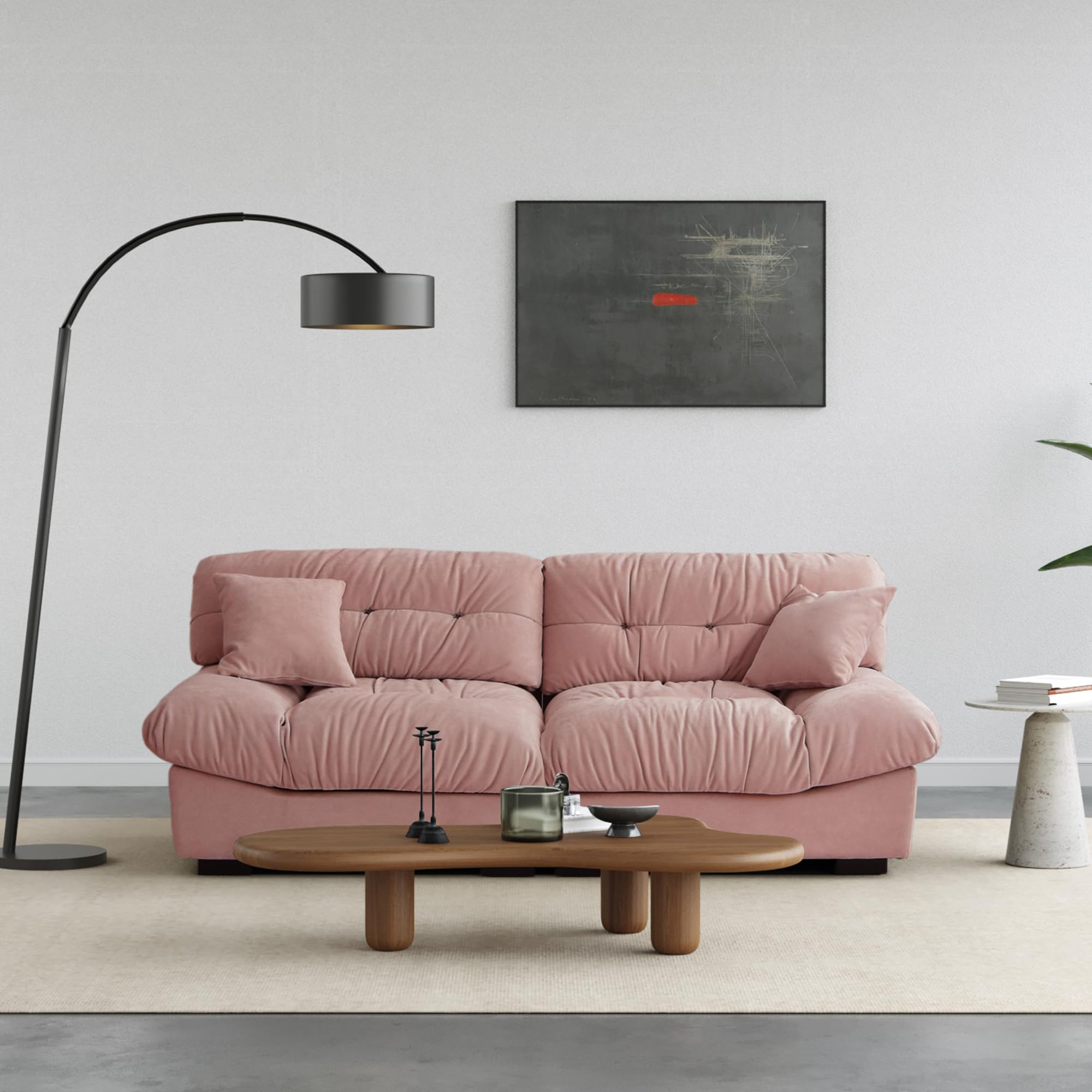 JACH 89" Oversized Deep Sectional Couch, Minimalist Love Seat Couches, Sectional Sofas with Thick Cushion, Comfy Corduroy Sofa with Two Pillows for Living Room, Apartment, Office, Pink