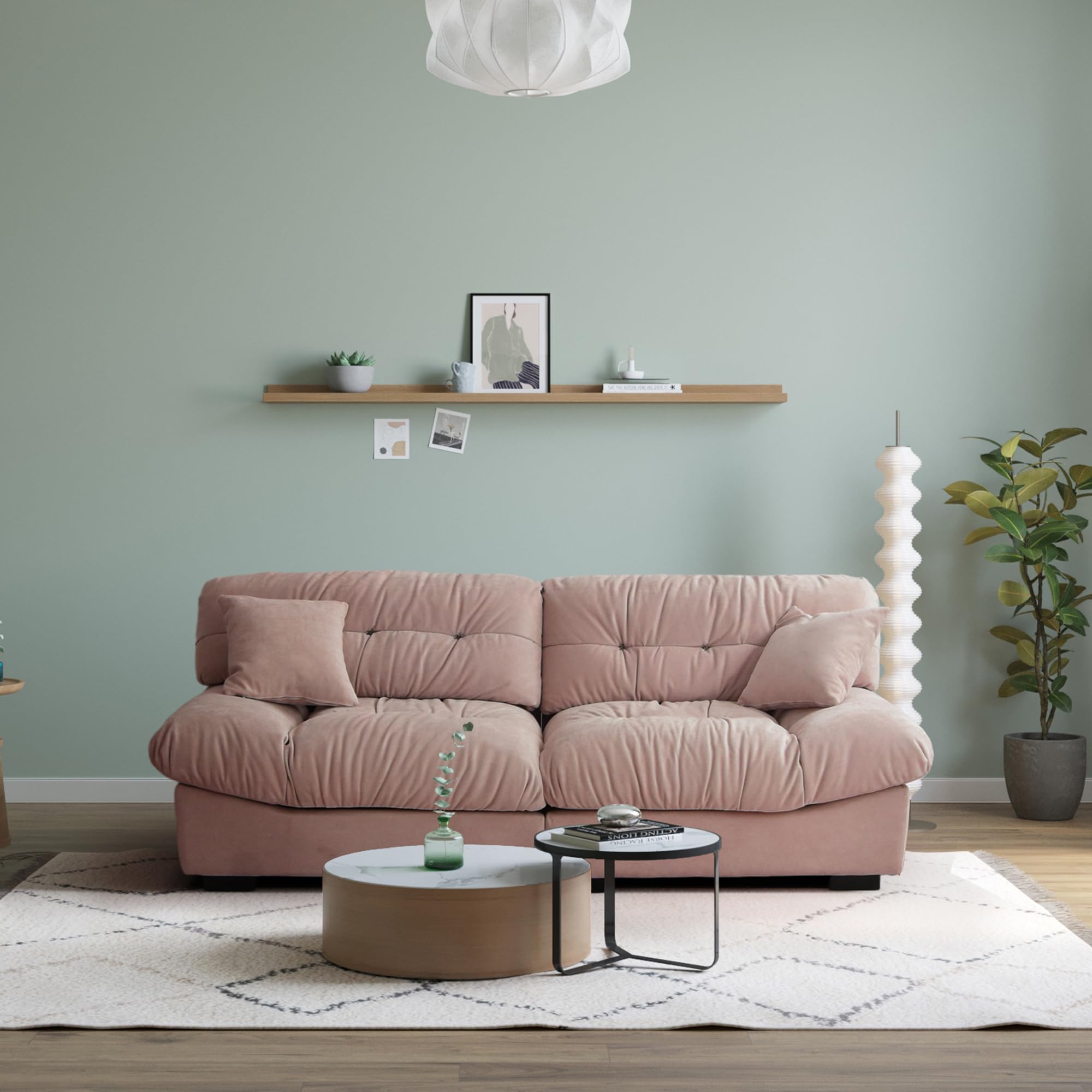 JACH 89" Oversized Deep Sectional Couch, Minimalist Love Seat Couches, Sectional Sofas with Thick Cushion, Comfy Corduroy Sofa with Two Pillows for Living Room, Apartment, Office, Pink