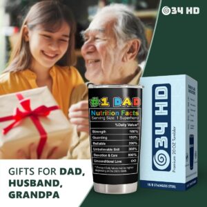 34HD Christmas Gifts for Dad, Daddio Tumbler with Lid 20 oz Stainless Steel, Daddio Coffee Mug, Gamer Dad Birthday Gifts from Daughter Son