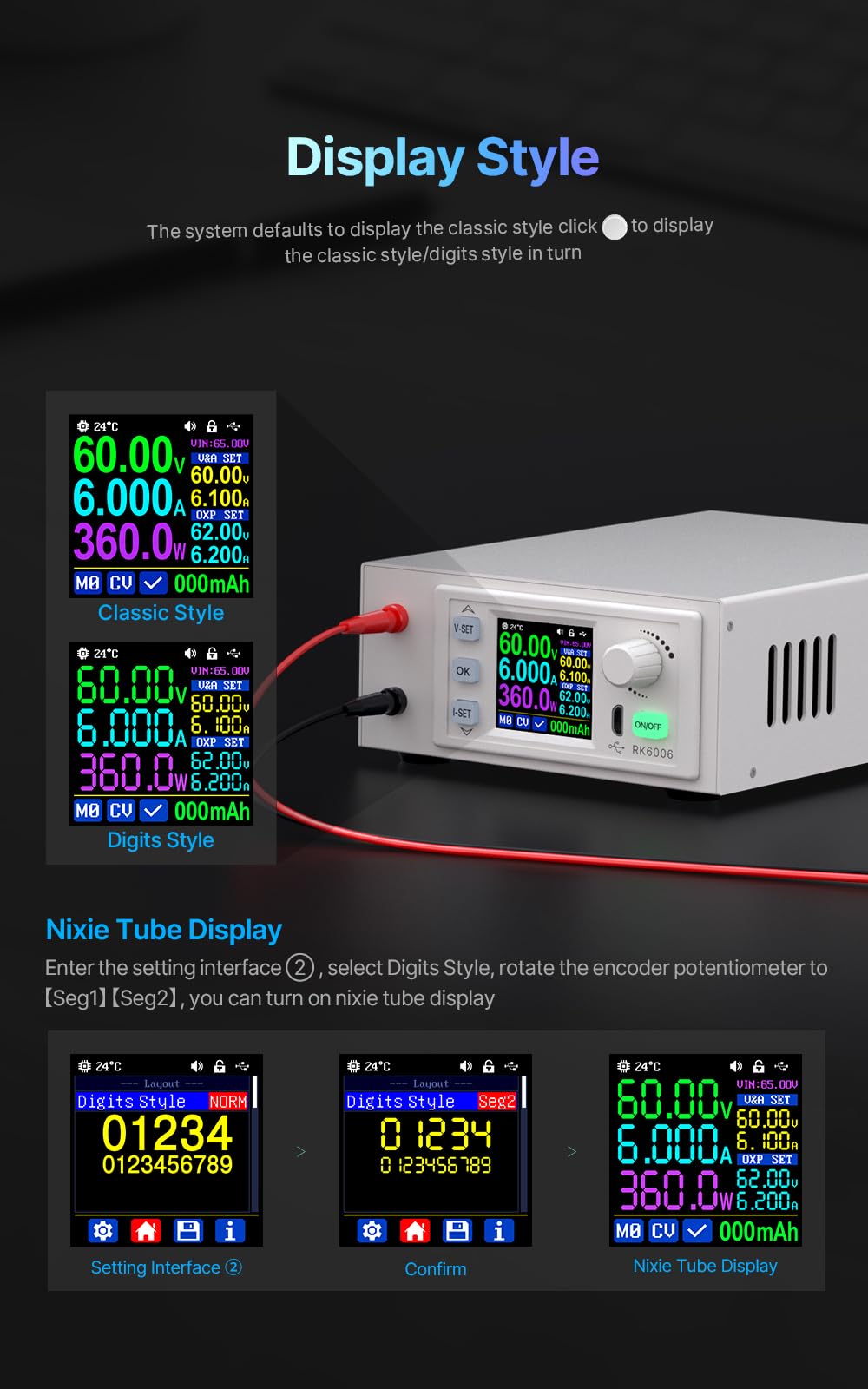 RD Digital Control RK6006-C 60V 6A 4 Digit Adjustable AC to DC Lab Bench Power Supply Regulator 360W