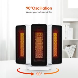 Qoosea Space Heaters for Indoor Use Electric Oscillation Portable Electric Space Heater Ceramic Heater with Thermostat Fast Heating Ultra Quiet Small Space Heater for Office Home Room White