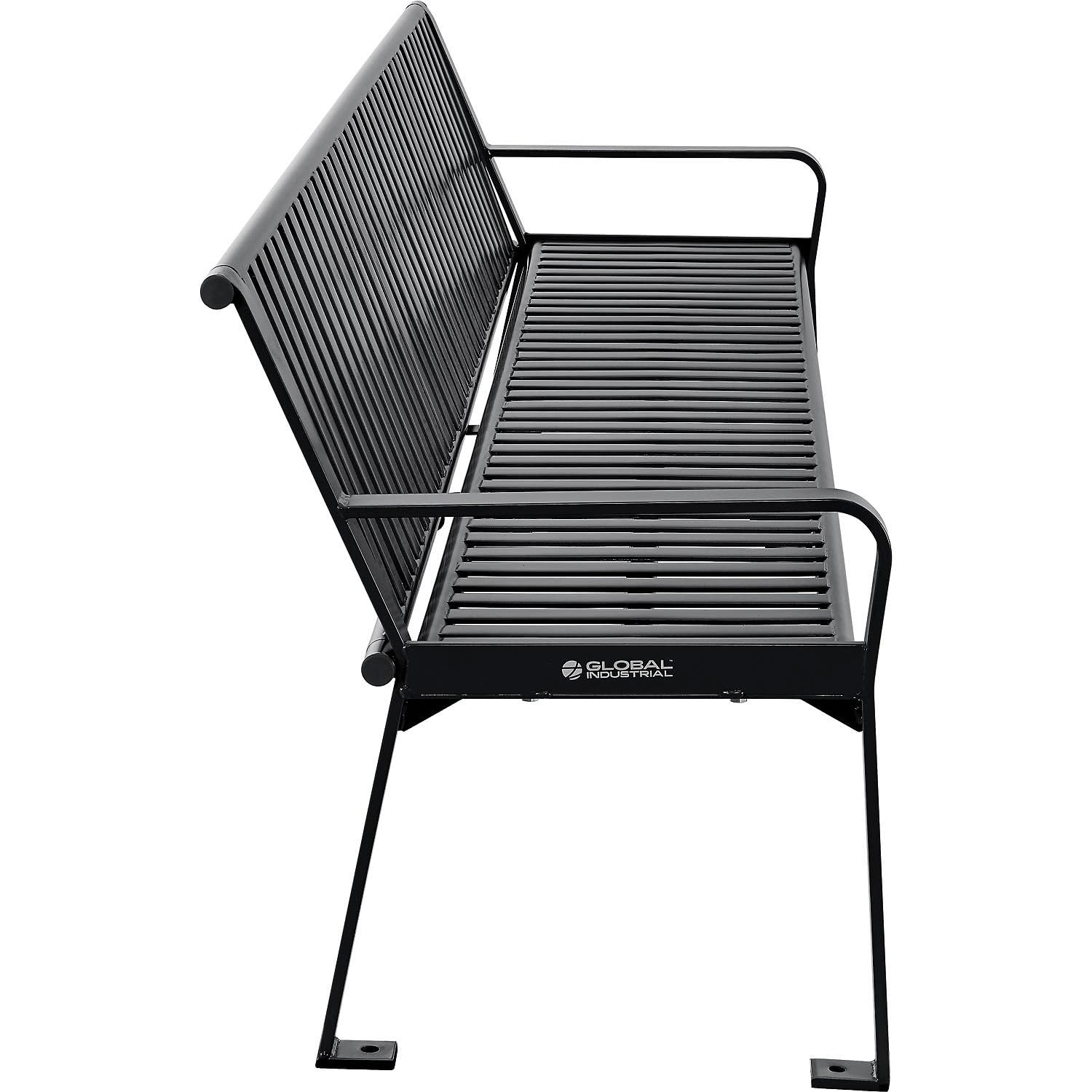 Global Industrial 8 ft. Outdoor Park Bench with Back, Vertical Steel Slat, Black, Unassembled