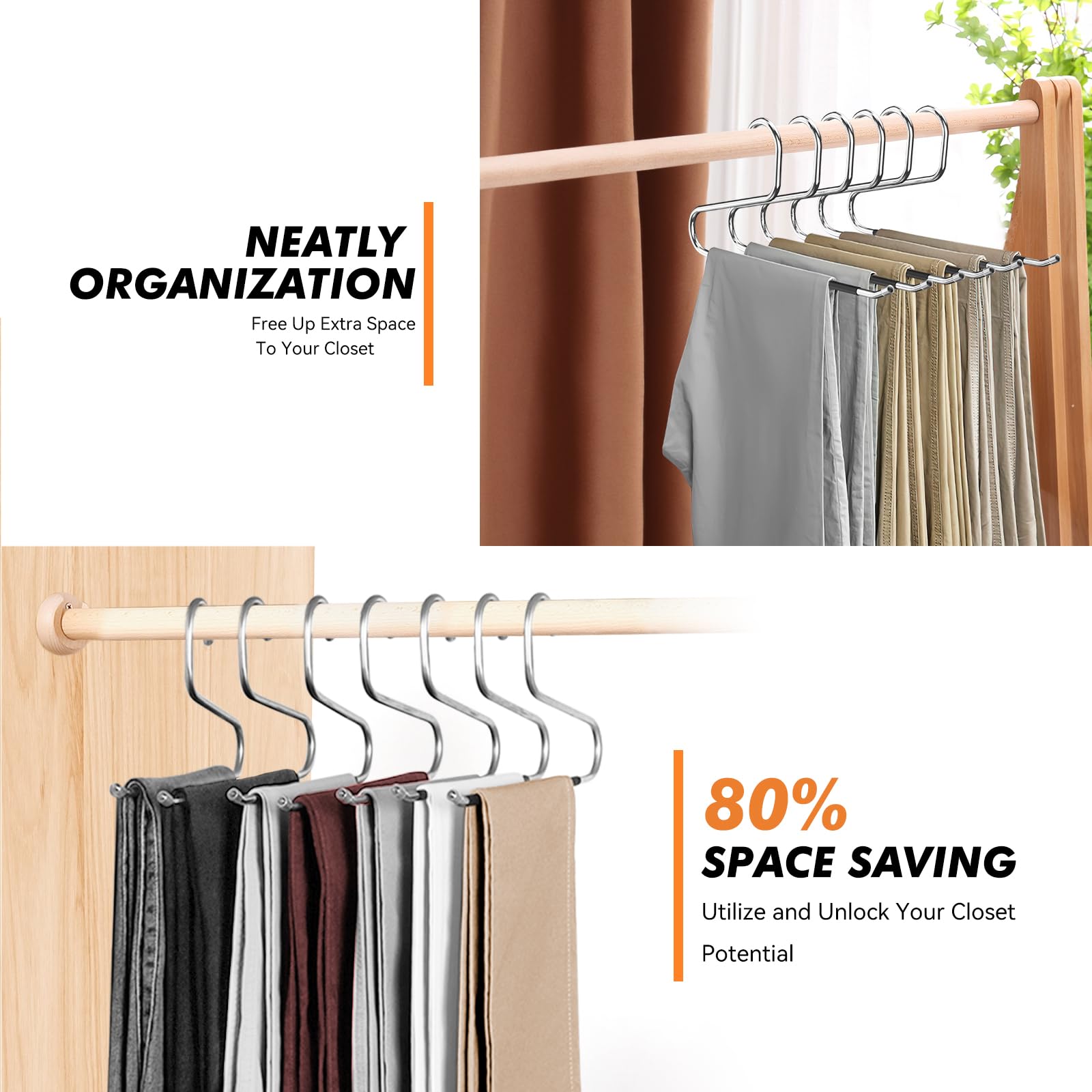 Hodola 18 Pack Pants Hangers Space Saving,Open Ended Metal Pant Hangers,Non Slip Jean Hangers for Men and Women,Closet Storage Organizer for Clothes Leggings Slacks Trouser Ties