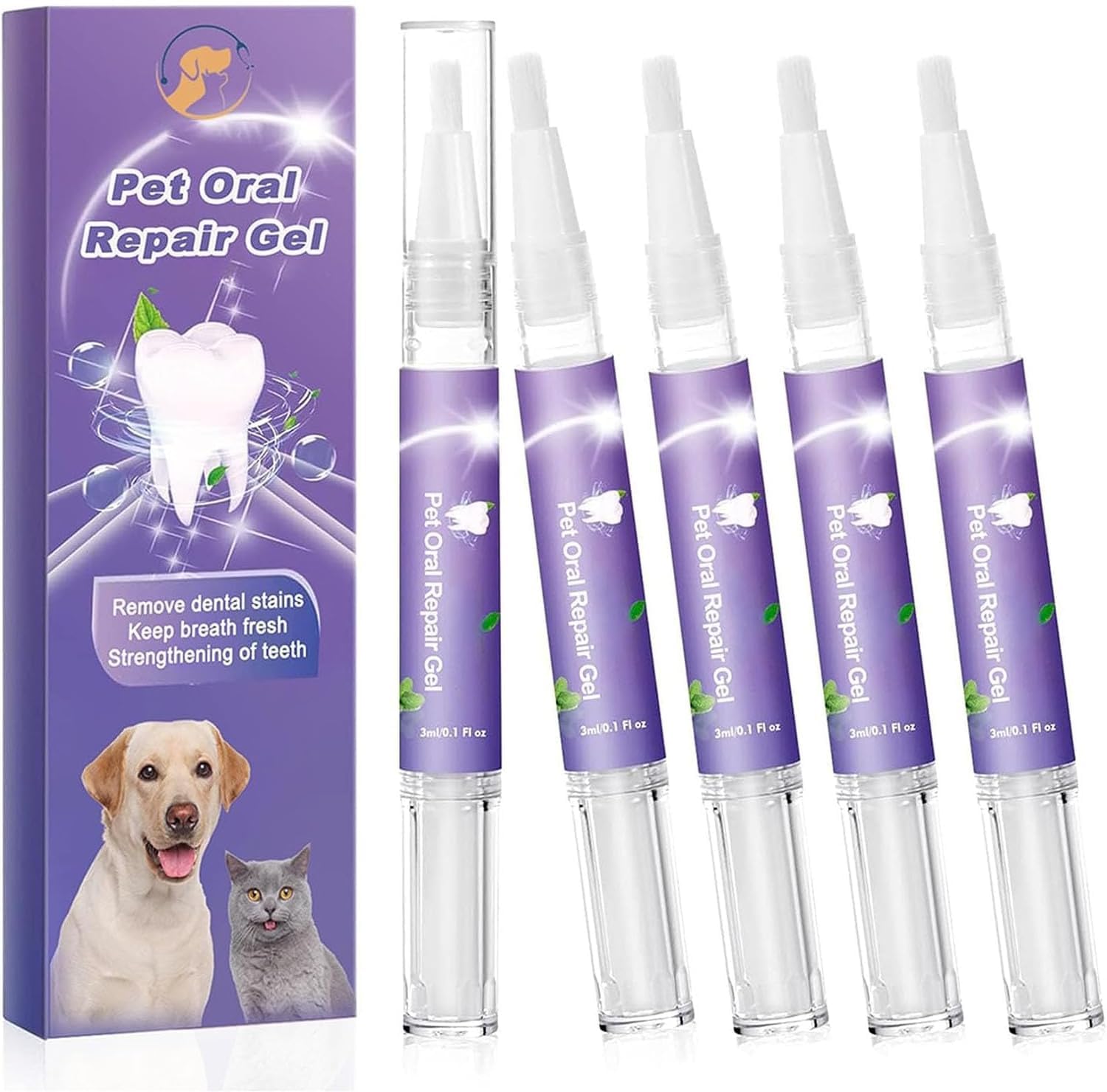 FAFOUR Pet Oral Repair Gel, Eliminate Bad Breath, Targets Tartar, Without Brushing, Pet Breath Freshener Gel Care Cleaner, Pet Teeth Cleaning Pen (5PCS)