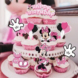 EnlSinr 9 Pcs Pink Minnie Cake Decorations for Girls, Pink Bow and White Gloves Mouse Birthday Decorations Minnie Birthday Cake Topper for Girls 1st 2nd 3rd Birthday Party Baby Shower Decorations