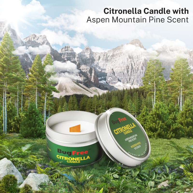 Citronella Candles Outdoor & Indoor (6oz) - Pine Scented - Citronella Tealight Candles - Citronella Candle - Mountain Pine with Wooden Wick 25 Hour Burn Time (2 Pack)