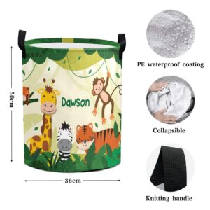 Jungle Zoo Animals Personalized Laundry Basket Storage Handle Waterproof Custom Hamper for Boy Girl Collapsible Clothes,Toy,Nursery