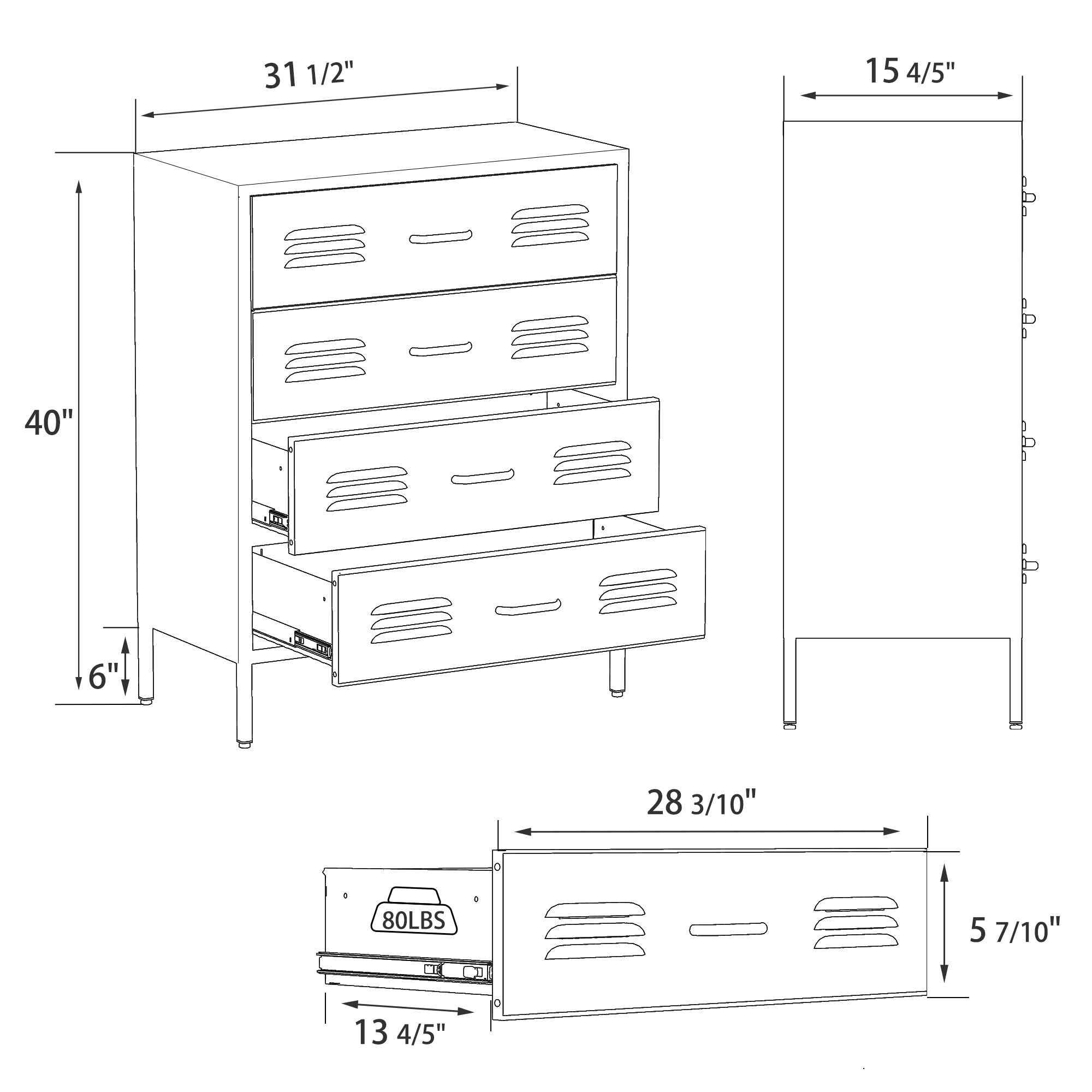 LCAOPC Black Metal 4 Drawer Dresser for Bedroom, Chest of Drawers for Closet, Bedroom Dressers with Drawers, Metal Dressers & Chests of Drawers for Office, Bedroom, Living Room and Entryway