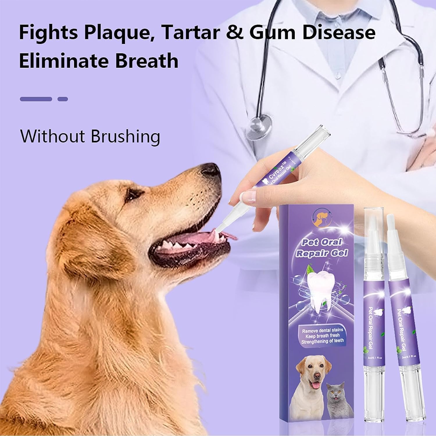 FAFOUR Pet Oral Repair Gel, Eliminate Bad Breath, Targets Tartar, Without Brushing, Pet Breath Freshener Gel Care Cleaner, Pet Teeth Cleaning Pen (5PCS)