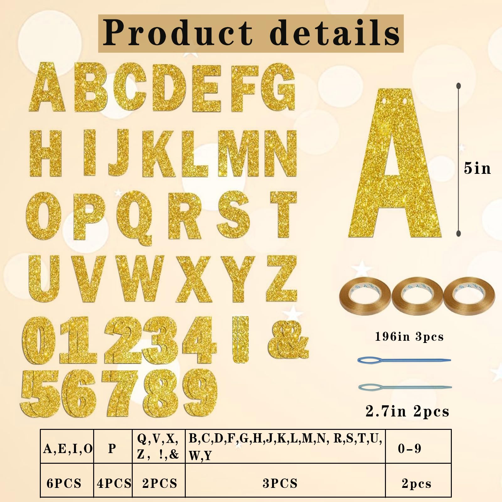 116 Pcs DIY Glitter Customizable Banner Kit Custom Banner Including 111 Letters and Numbers 3 Rope and 2 Threading Device for Personalized Decor for Graduation Decoration Birthday Banner (Golden)