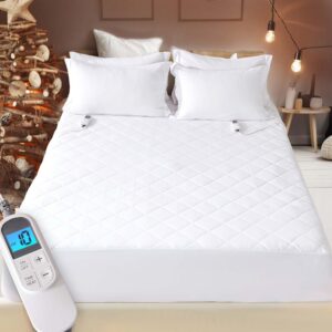 daico heated mattress pad twin size soft and warm cover 10 heat settings electric mattress pad, 1-12h auto off, fast heated mattress topper deep elastic pocket, 39''x75'', white