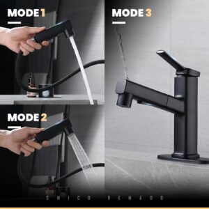 Bathroom Sink Faucet with Pull Down Sprayer, Single Handle Fountain Faucet for Bathroom Modern One Hole Bathroom Faucet (Matte Black)