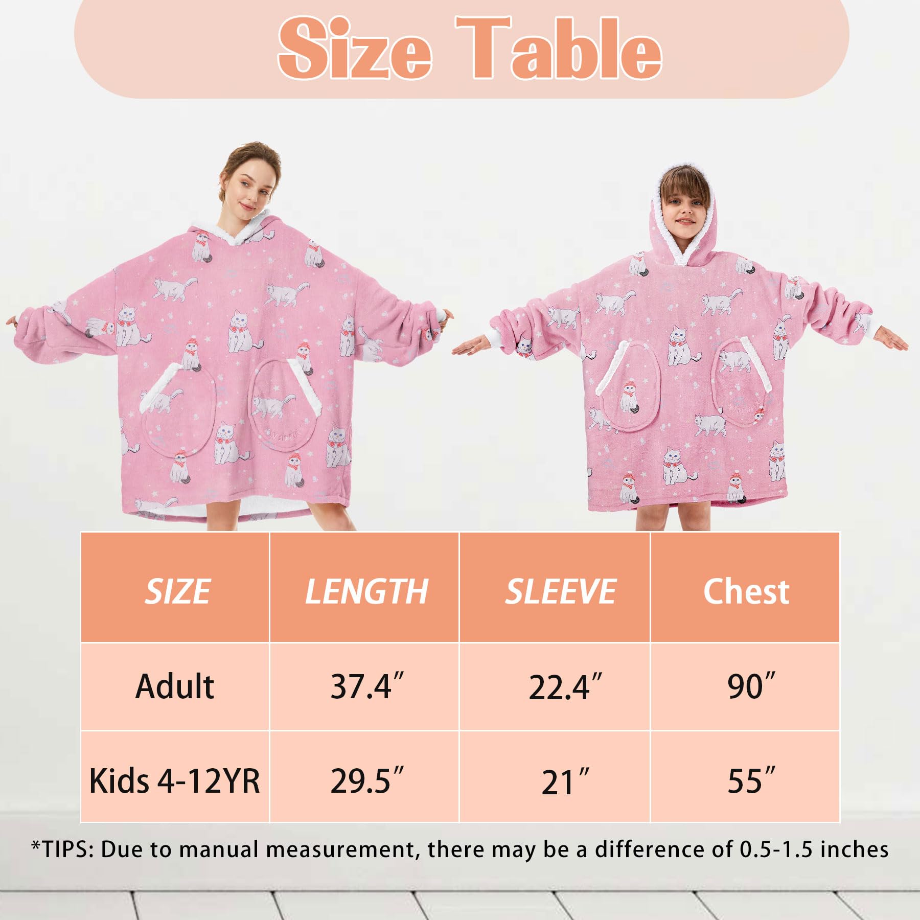 Zando Pink Blanket Hoodie Cat Blanket Kids Oversized Wearable Blanket Hoodies Cozy Warm Hooded Blanket for Boys Girls Sherpa Blanket Hoodie with Pocket Thick Fleece Sweater Blanket Gift for Teens