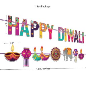 KYMY Happy Diwali Paper Banners, Deepavali Themed Pennants Hanging Banners, Indian Festival of Lights Paper Banner Sign and Diwali Pennants for India Diwali Party Decorations