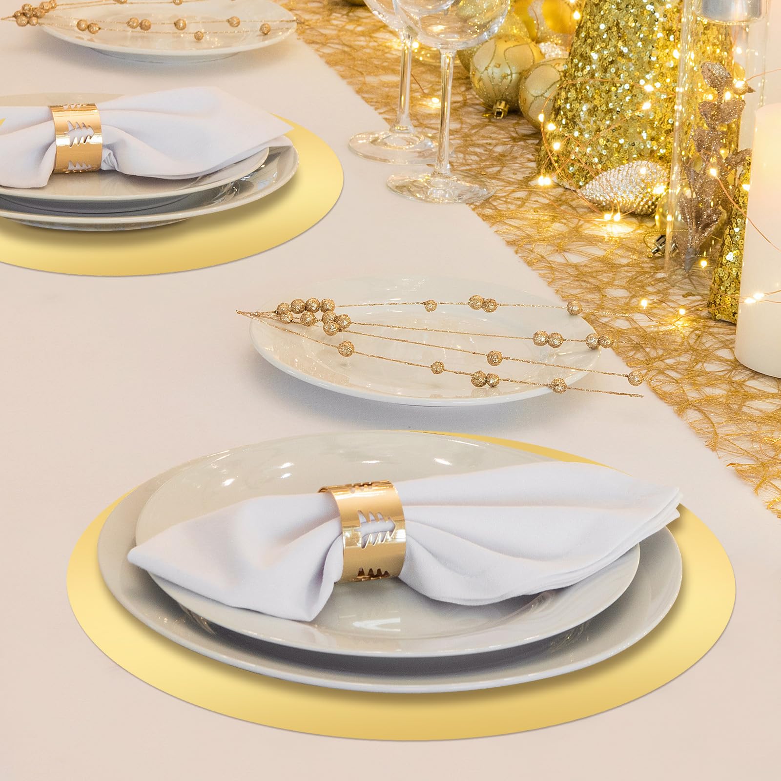 Tioncy Round Paper Placemats Decorative Disposable Place Mats Table Mats for Dining Wedding Table Decoration Home Banquet New Years Festive Party Birthday Holiday (Gold, 100)