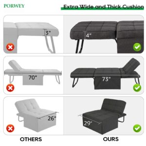 PORWEY Sleeper Chair Bed, 4-in-1 Convertible Futon Ottoman Bed Sleeper, Foldable Sofa Couch with Adjustable Backrest for Guest Room/Office Living Room, No Assembly Required, 29” Width,Gray