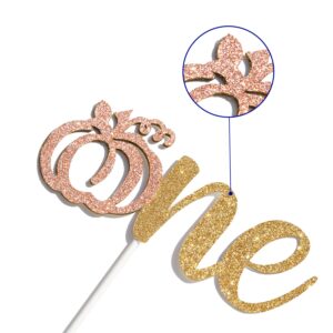 Pumpkin One Cake Topper, Little Pumpkin 1st Birthday Decorations, Girl Pumpkin Baby Shower Party Supplies, Rose Gold Glitter