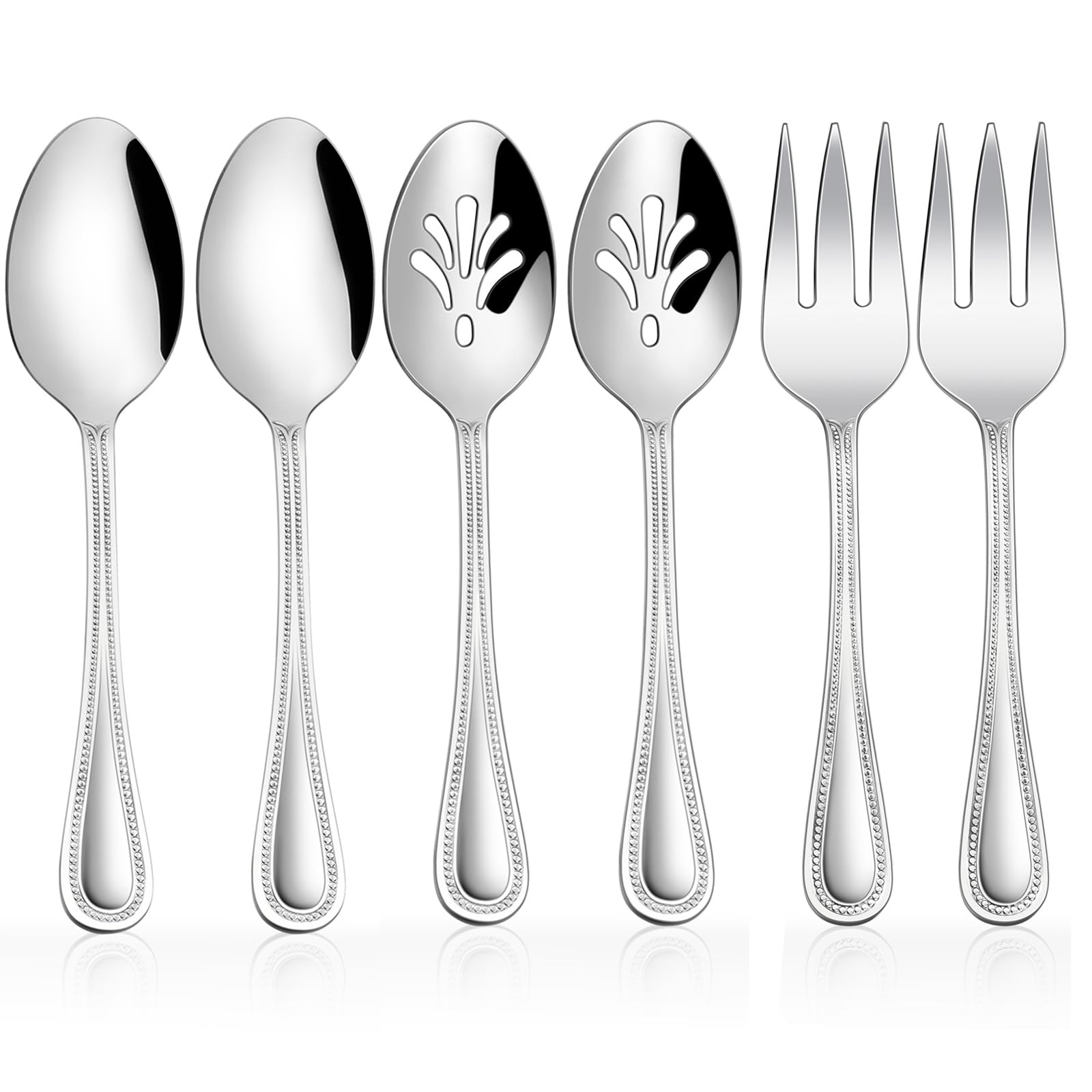 Serving Set, HaWare 6 Pieces Stainless Steel Silverware Serving Utensils, Pearled Edge Hostess Serving Set for Buffet Party Kitchen Restaurant, Mirror Finished & Dishwasher Safe