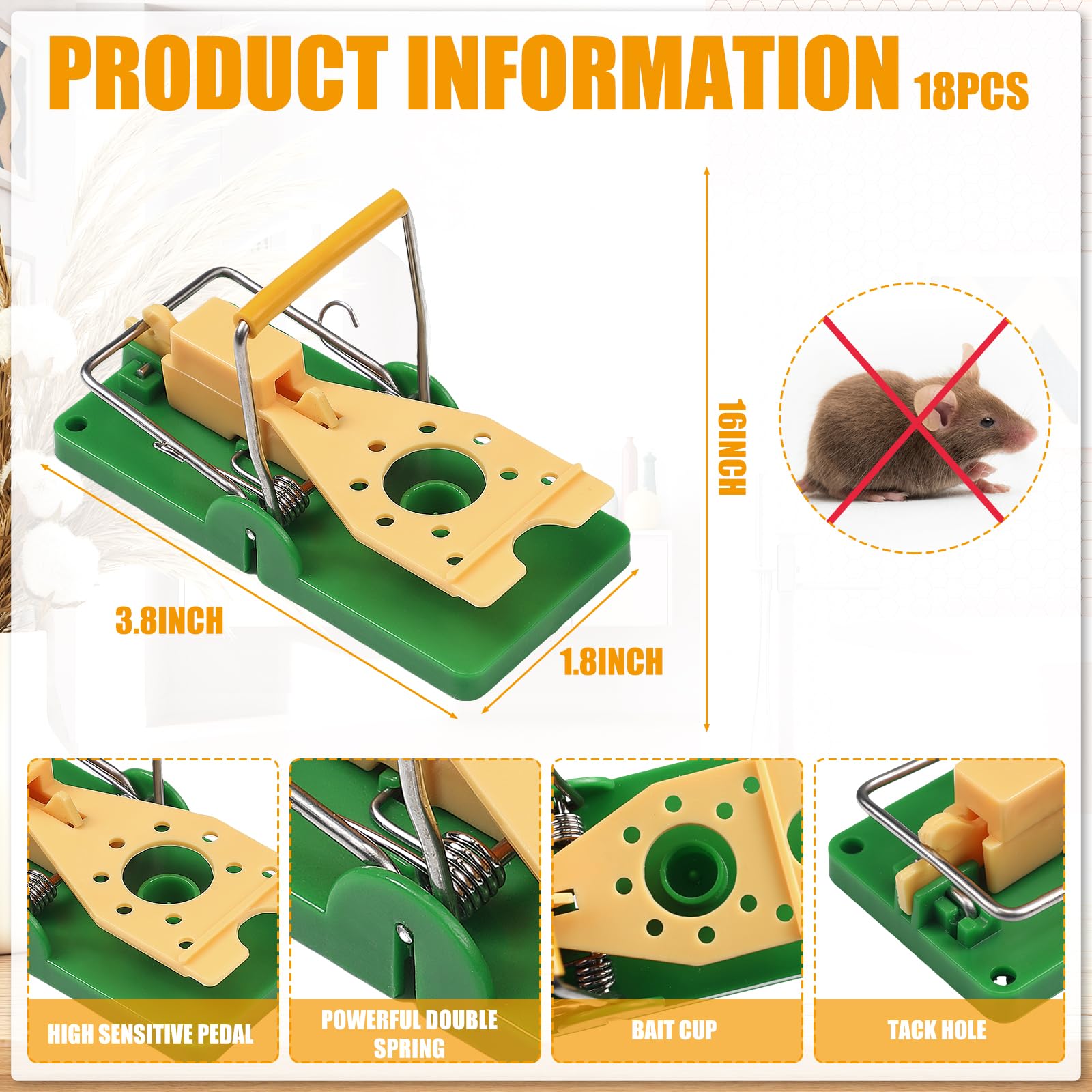 Qualirey Mouse Traps Green 2024 Edition Plastic Mice Trap Rat Traps with Yellow Cheese Color Board Quick Sensitive Effective Mouse Trap Safe Sanitary Mice Traps for House, Garage, Outside(12 Pcs)