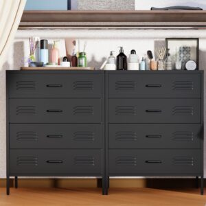 LCAOPC Black Metal 4 Drawer Dresser for Bedroom, Chest of Drawers for Closet, Bedroom Dressers with Drawers, Metal Dressers & Chests of Drawers for Office, Bedroom, Living Room and Entryway