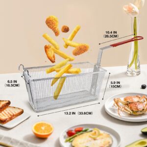 EASYROSE 4Pcs Deep Fry Basket Commercial Deep Fryer Basket with Non-slip Handle, 13 1/4" x 6 1/2" x 6" Stainless Steel French Fries Basket for Restaurant Kitchen