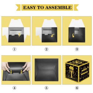 Eiurteao 3pcs 50th Birthday Decorations Boxes for Men Women, Black Gold Happy 50 Birthday Balloons Boxes Party Supplies, 50 Year Old Bday Theme Cardboard Box