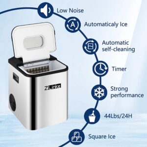 Countertop Ice Maker Machine, 44Lbs/24H Auto Self-Cleaning, 24 Pcs Ice/15 Mins, Portable Compact Ice Maker with Ice Scoop & Basket, Perfect for Home/Kitchen/Office/Bar