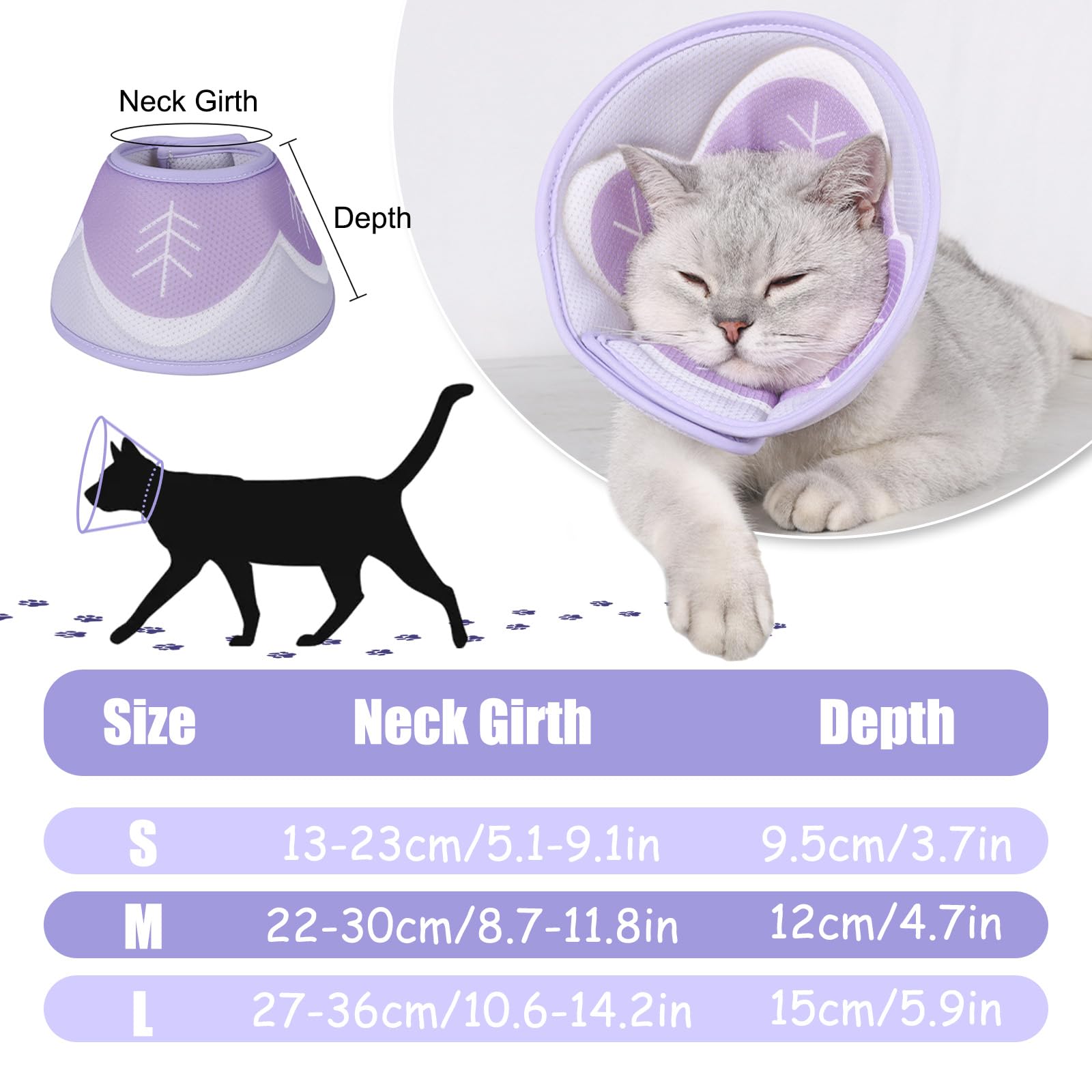 Breathable Cat Cone Collar Soft, Cat Recovery Collar Cone for Cats After Surgery, Cat Cones to Stop Licking, Adjustable E Collar Cat Cones Anti-Scratching Kitten Cone Cat Collar Not Block Vision