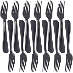 matte black dinner fork set, seeshine 8-inch stainless steel cutlery forks, dessert fork set, silverware table forks for family, kitchen, restaurant, set of 12, dishwasher safe