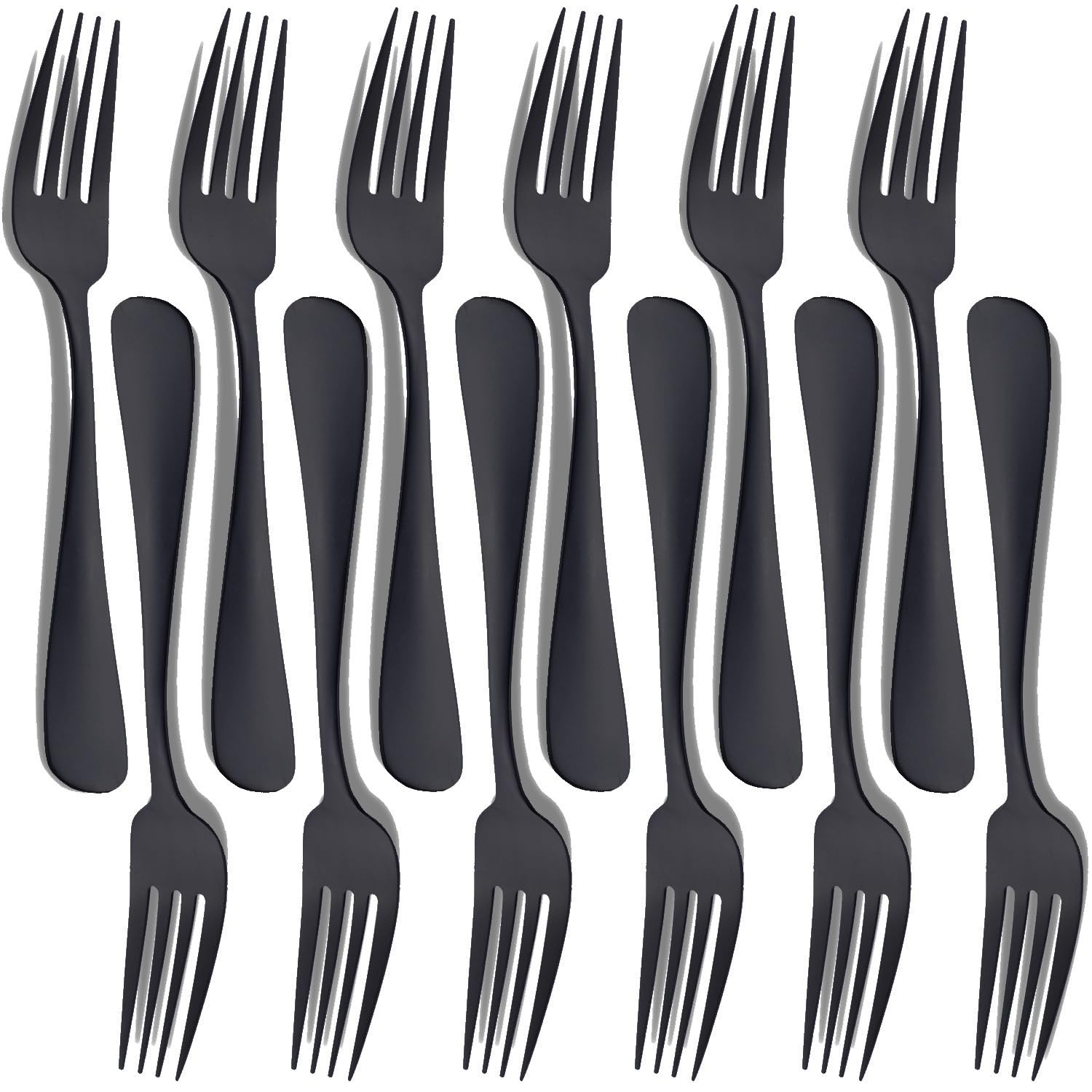 Matte Black Dinner Fork Set, Seeshine 8-inch Stainless Steel Cutlery Forks, Dessert Fork Set, Silverware Table Forks for Family, Kitchen, Restaurant, Set of 12, Dishwasher Safe