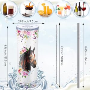 Umigy 2 Pcs Christmas Horse Gifts Horse Print Tumbler Pink Horse Socks for Women, 20 oz Skinny Water Tumbler with Lids Straw and Straw Brushes for Christmas Horse Lovers Gifts