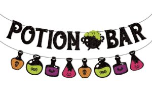 potion bar banner halloween poison bat horrible witches haunted house theme for men women halloween festival holiday party purple glitter decorations (potion bar)