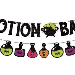 Potion Bar Banner Halloween Poison Bat Horrible Witches Haunted House Theme for Men Women Halloween Festival Holiday Party Purple Glitter Decorations (Potion Bar)