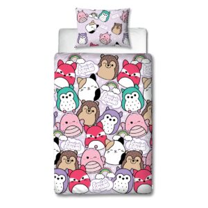 character world squishmallows official single duvet cover set, bright design | reversible 2 sided squish squad bedding cover official merchandise including matching pillow case