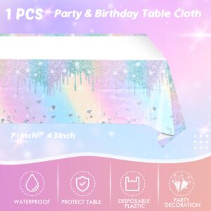 Juhap Iridescent Diamond Birthday Party Supplies Decorations, Disposable Holographic Paper Tableware Includes 20 Plates 20 Napkins and 1 Tablecloth for Girls Kids Birthday Theme Party, Serve 20