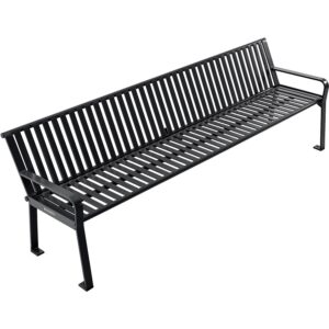 Global Industrial 8 ft. Outdoor Park Bench with Back, Vertical Steel Slat, Black, Unassembled