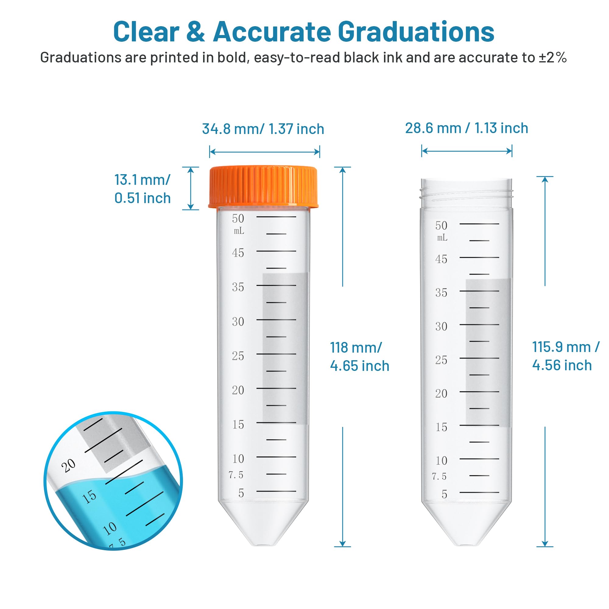 Locofiltr Conical Centrifuge Tubes 50mL, 25Pcs Sterile Polypropylene Test Tubes, Leak-Proof Screw Caps, Plastic Container with Graduated & Write Marks, Non-Pyrogenic, DNase/RNase Free, Human DNA-Free