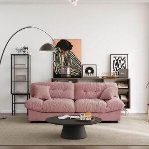 jach 89" oversized deep sectional couch, minimalist love seat couches, sectional sofas with thick cushion, comfy corduroy sofa with two pillows for living room, apartment, office, pink