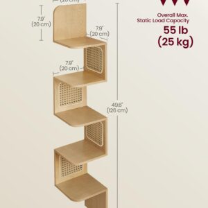 VASAGLE 5-Tier Corner Shelf, Wall Mounted Floating Shelf, Zigzag Corner Shelf Unit, PVC Rattan Sides, Space-Saving, for Kitchen, Living Room, Bedroom, Boho Style, Oak Beige ULLS582Y57