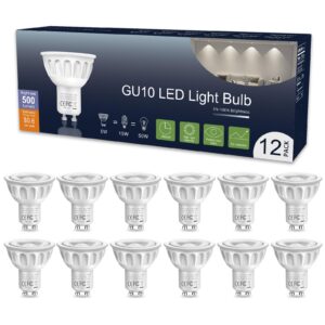 gu10 led bulb dimmable, 50w halogen equivalent, 5000k daylight white natural light bulbs, 500lm white light bulbs replacement for recessed track living room bathroom lighting, 5w 12 pack