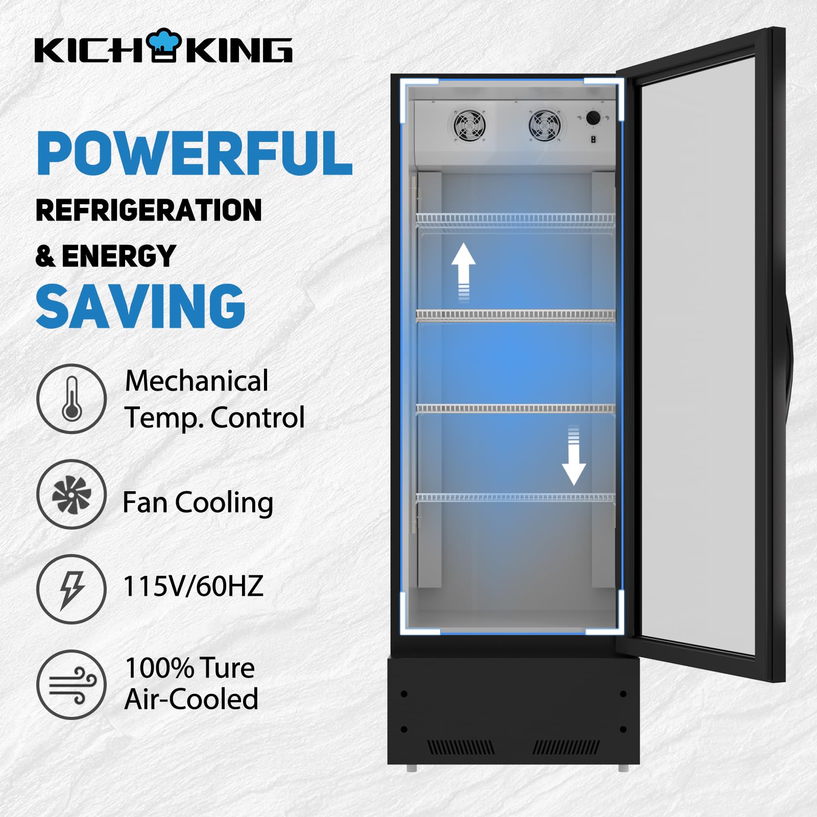 KICHKING 8 Cu.ft Merchandiser Refrigerator, 35~46℉, 21.7" W Glass Door Upright Display Refrigerator, Beverage Cooler, LED Lighting, Drink Fridge-Black, for Home Restaurant Grocery Stores