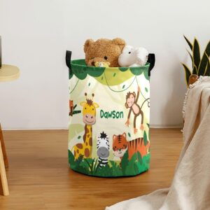 Jungle Zoo Animals Personalized Laundry Basket Storage Handle Waterproof Custom Hamper for Boy Girl Collapsible Clothes,Toy,Nursery