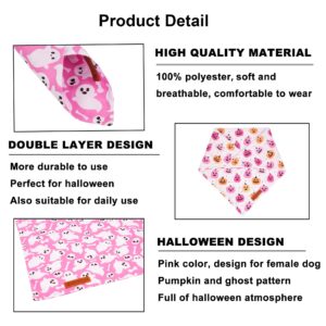 ADOGGYGO Halloween Dog Bandana, Halloween Pumpkin Ghost Dog Scarf, Premium Durable Fabric, Adjustable Fit Female Dog Halloween Bandanas for Medium Large Dogs Pets (Large, Halloween)