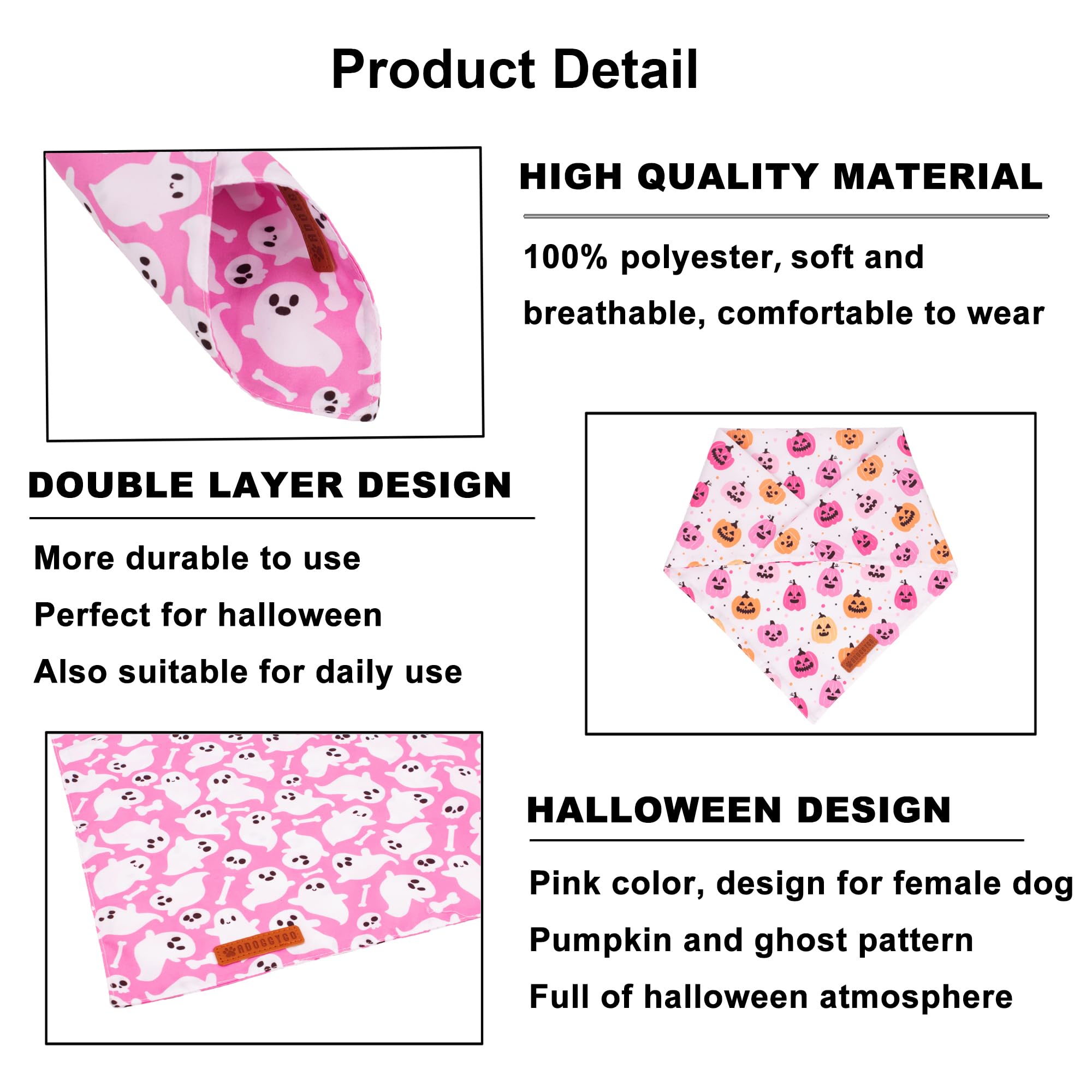 ADOGGYGO Halloween Dog Bandana, Halloween Pumpkin Ghost Dog Scarf, Premium Durable Fabric, Adjustable Fit Female Dog Halloween Bandanas for Medium Large Dogs Pets (Large, Halloween)