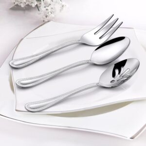 Serving Set, HaWare 6 Pieces Stainless Steel Silverware Serving Utensils, Pearled Edge Hostess Serving Set for Buffet Party Kitchen Restaurant, Mirror Finished & Dishwasher Safe