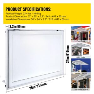 VEVOR Concession Window 36 x 24 Inch, Concession Stand Serving Window Door with Double-Point Fork Lock, Concession Awning Door Up to 85 Degrees for Food Trucks, Glass Not Included