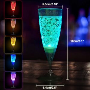 LED Light Up Cups Wine Champagne Flutes Set of 6 Party Favors Adults, Colored Plastic Champagne Flutes Drinking Glasses Glow in the Dark Colorful Glowing Cups for Birthday Christmas Halloween Weddings