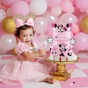 EnlSinr 9 Pcs Pink Minnie Cake Decorations for Girls, Pink Bow and White Gloves Mouse Birthday Decorations Minnie Birthday Cake Topper for Girls 1st 2nd 3rd Birthday Party Baby Shower Decorations